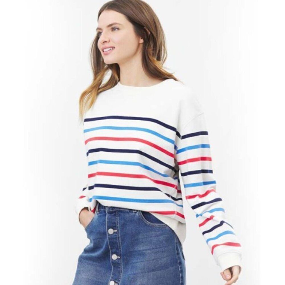Joules Monique Cream Multi Color Striped Crewneck Sweatshirt Top Pullover 12